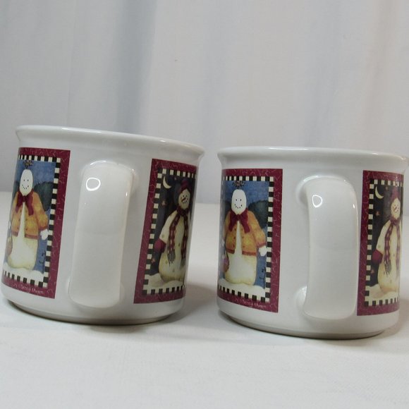 Debbie Mumm Christmas Set of 2 "Checkerboard Snowman" Ceramic Cocoa Mugs - Picture 3 of 9